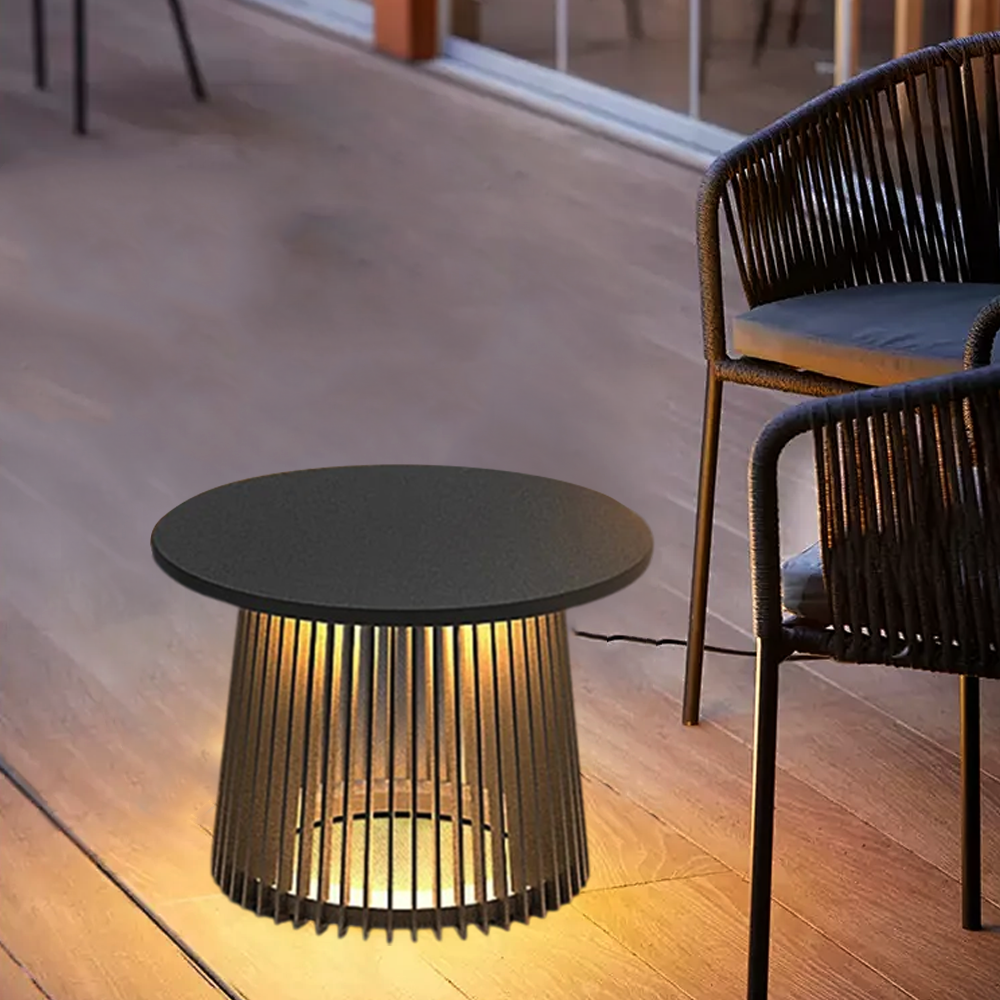 Modern Outdoor Floor Lamp - Black Metal & Acrylic Cylindrical Design